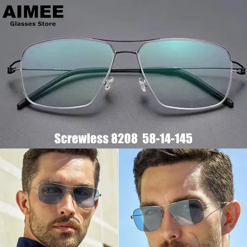 Denmark Brand Screwless Glasses Frame Titanium Ultralight Eyeglasses Men Women Double Beam Spectacles Pilot Eyewear Gafas 8208