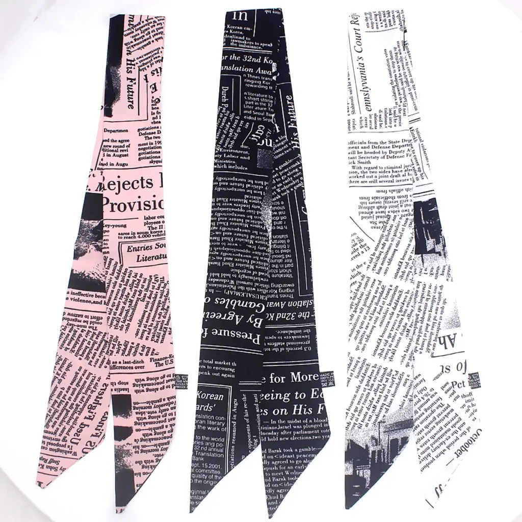 Fashion Newspaper Print Silk Scarf Women Decorative Ribbon Small Scarf Binding Bag Handle Ribbon Hair Band Small Scarf Headband