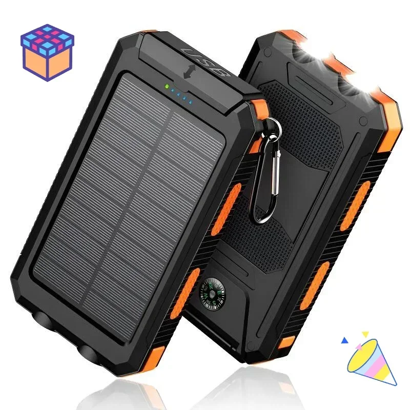 All-Day 10000mAh Solar Power Bank Charger Light Compass Outdoor Camping Gear