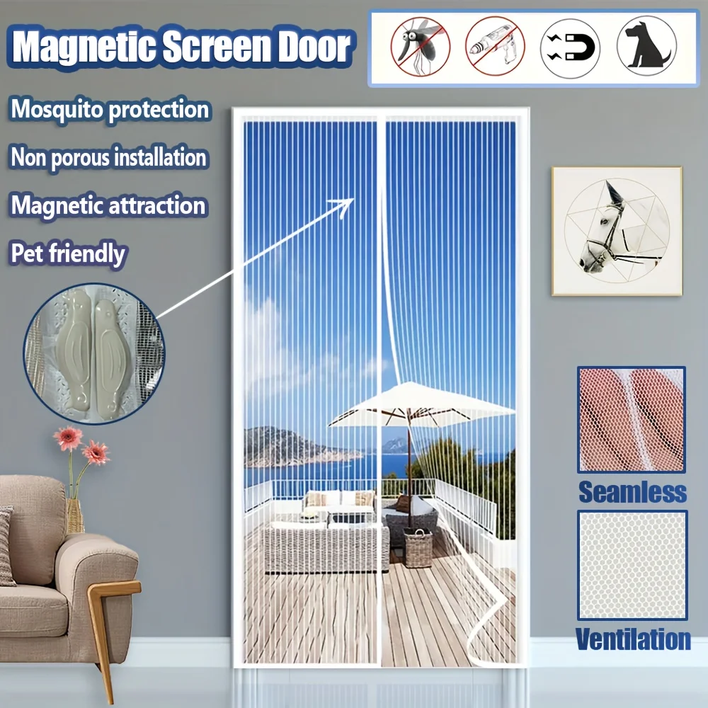 Magnetic Fly Screen - Automatically Closing No-Drill Screen Door Curtain,Balcony Safety Netting, Sleek Mesh Design