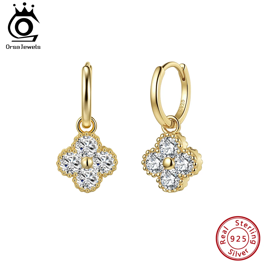 ORSA JEWELS Exquisite 925 Silver Clover Moissanite Earrings for Women Shiny D Color Moissanite Diamand Earring Jewelry MOE18