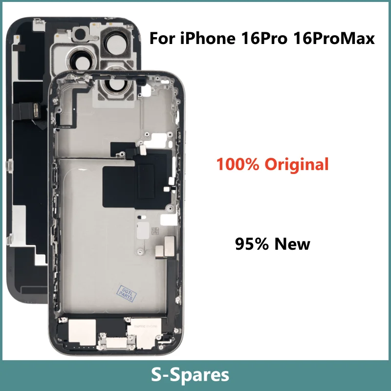 Original Disassembled Middle Frame Housing For iPhone 16Pro 16ProMax, Back Glass Cover with NFC Wireless Assembly, 95% New