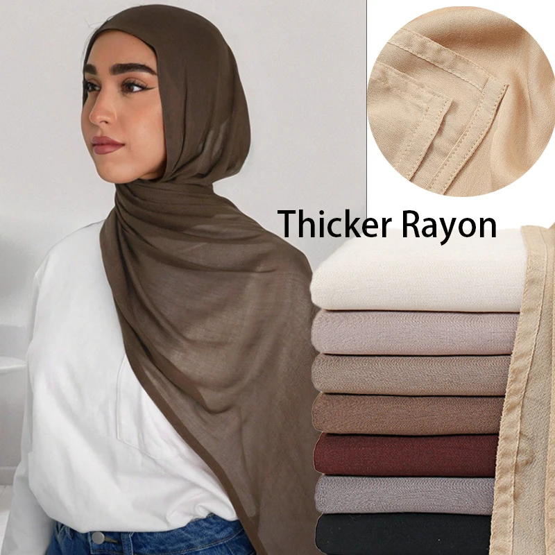 180*85cm Muslim Thicker Modal Rayon Hijab Scarf Women Heavy Premium Cotton Rayon Shawl Solid Plain Headscarf Islamic Turban