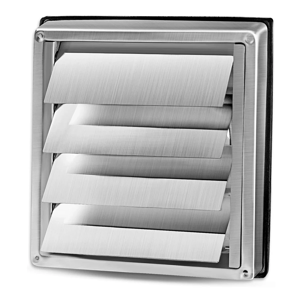 100/125/150mm 304 Stainless Steel Air Vent Duct Grill Air Outlet With Non-Return Louver Windproof Rainproof Ventilation Cover