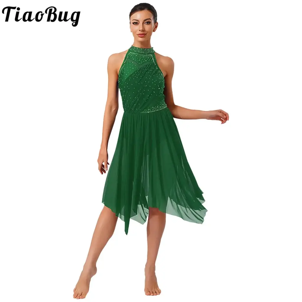 Women Lyrical Modern Classical Dance Performance Dress Sheer Mesh Lightweight Waltz Ballroom Classes Dance Competitions Costumes