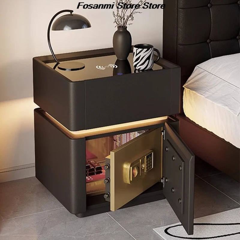 All In One Smart Nightstand Safe With Wireless Charger Multi Functional High End Security Box For Bedroom With Modern Design
