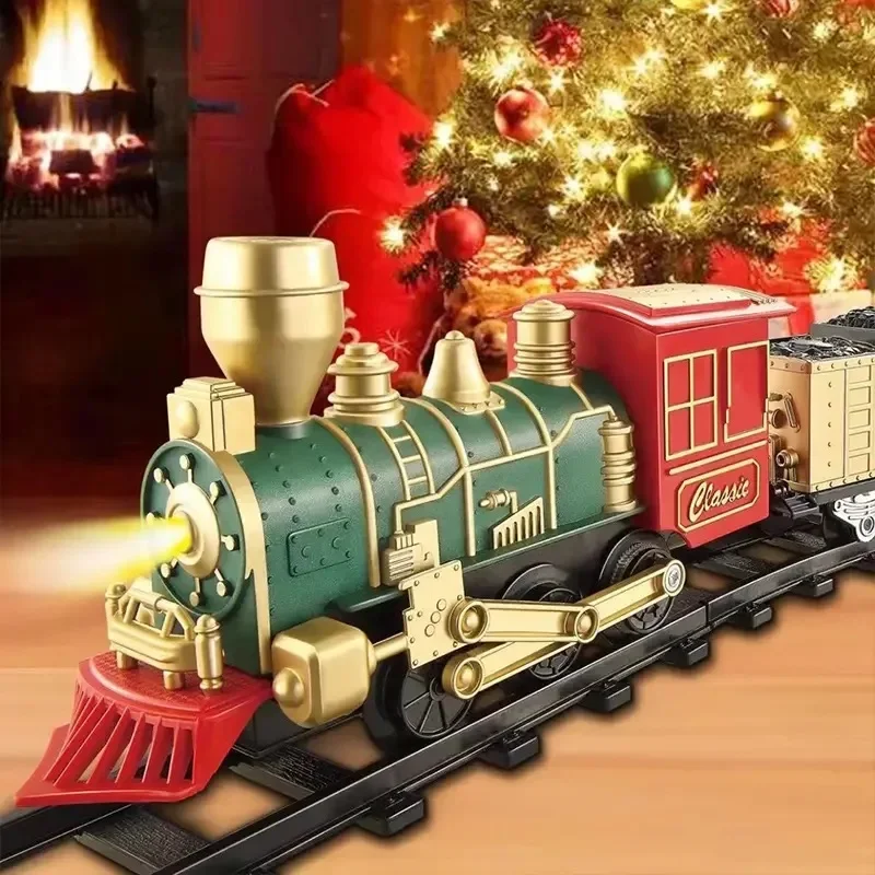 Remote Control Track Train Car Classical Simulation Water Steam Electric Railway Set Christmas Gift Educational Toy For Children