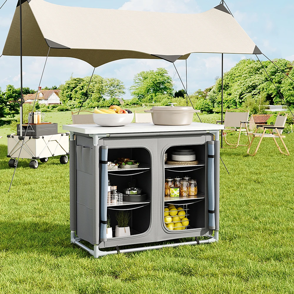 Outdoor camping kitchen dining table, outdoor cooking table, portable kitchen storage cabinet foldable cabinet