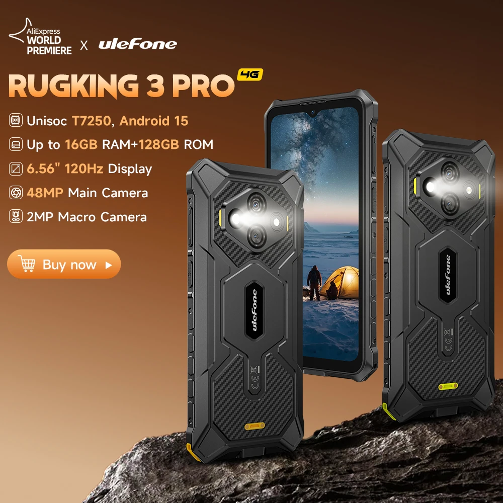 【World Premiere】Ulefone RugKing 3 Pro Rugged Phone 6.56" 120Hz 5700mAh Android 15 Up to 16GB RAM，128GB ROM NFC 4G Global