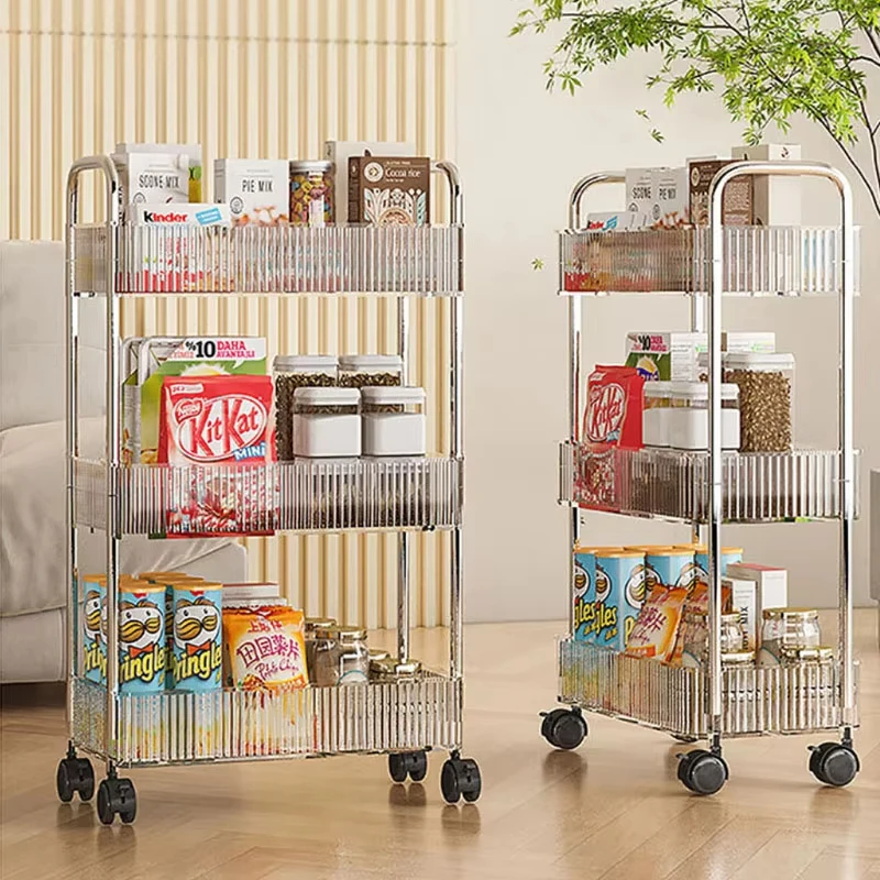 Mobile Shelf with Wheel Multi-Layers Storage Rack Home Trolley for Snacks Cosmetic Sundries Organizer 2/3/4 Tiers Rolling Cart