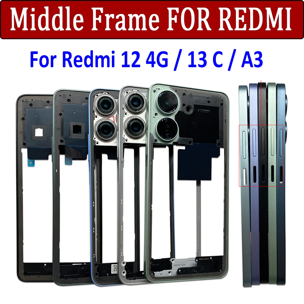 NEW For Xiaomi Redmi 14C 13C A3 12 4G 14C A5 Middle Plate Frame Front Bezel Housing Case Back Mid Plate Replacement Parts