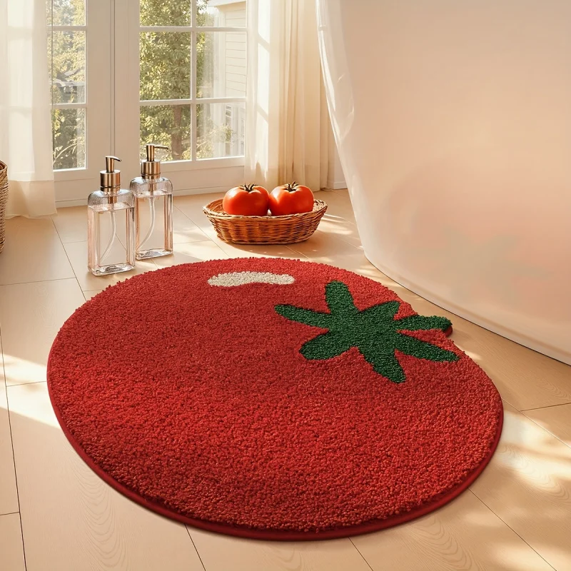 VIKAMA Creative Curved Tomato Floor Mat Anti-Slip Water Absorbing Bathroom Foot Pad Soft Fur Bedroom Carpet Home Decoration