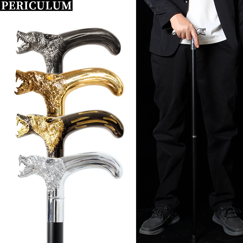 4 Colors 91cm Bright Silver Wolf-Head Luxury Walking Stick Canes Fashionable Decorative Men's Women's Vintage Cane