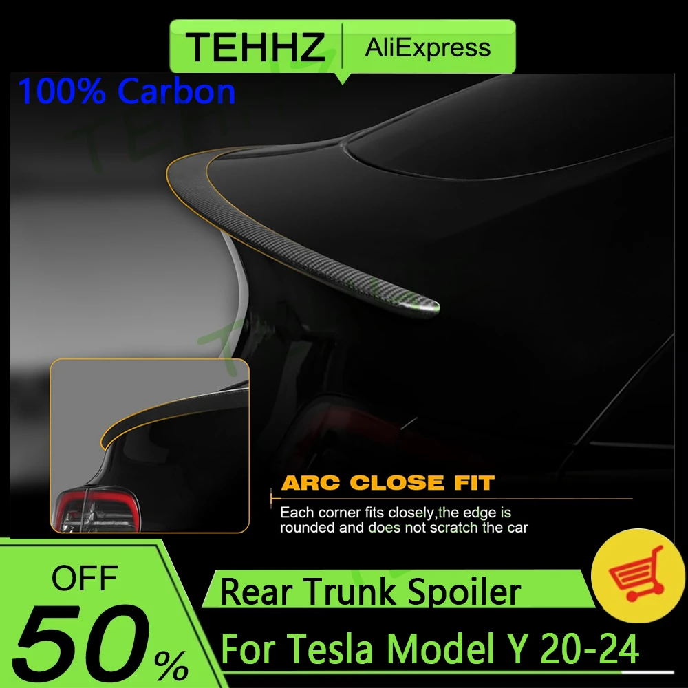 100% Real Carbon Fiber Spoiler For Tesla Mode Y 2020-2024 Trunk Wing Real Dry Carbon Original Exterior Accessories Auto Parts