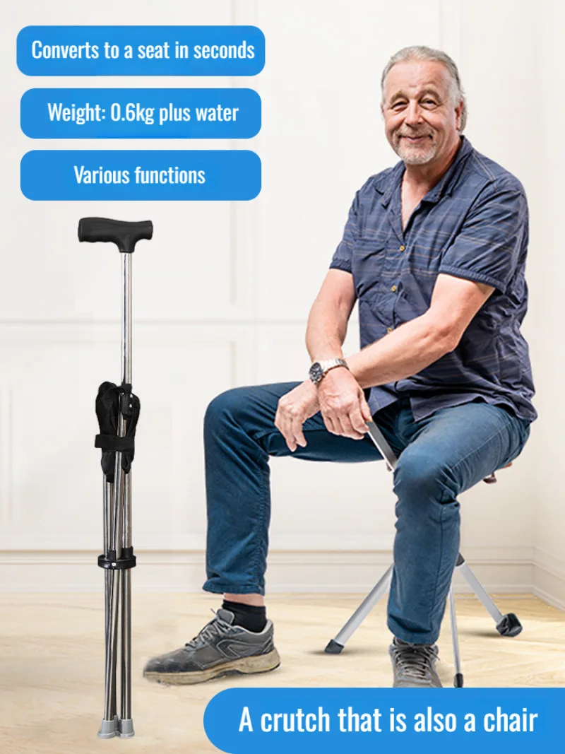 Outdoor Collapsible Cane Chair Elderly Walking Stool Light Mountaineering Cane Aluminum Alloy Foldable Walking Cane with Seat