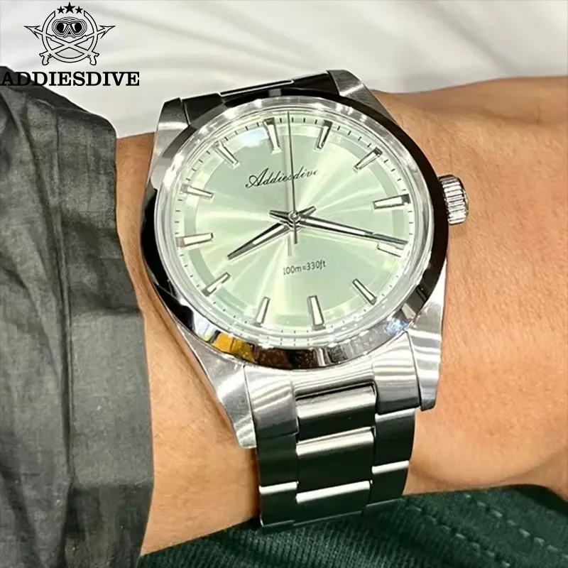 ADDIESDIVE Quartz Watches VH31 Bubble Mirror Glass BGW9 Luminous Waterproof 100m Luxury Men Dress Watches AD2066 WristWatch