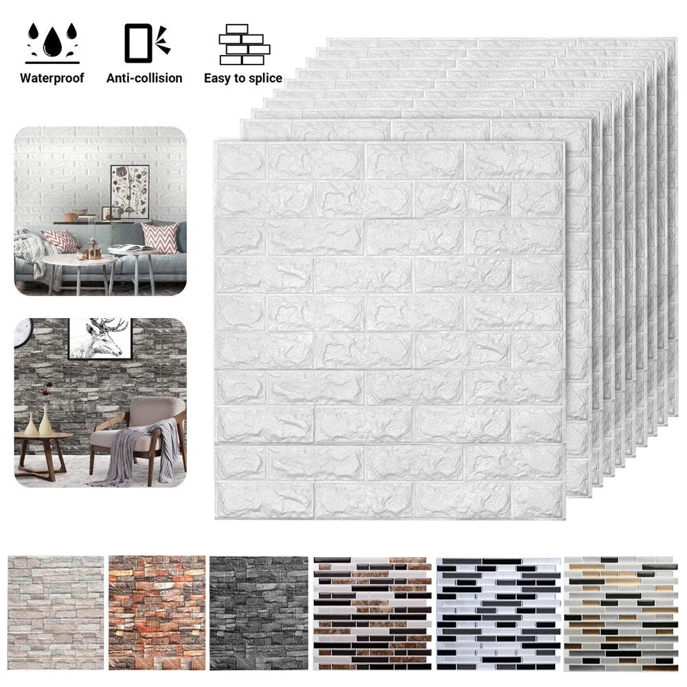 5-15pcs 38.5cm x 35cm 3D Self-adhesive Wall Sticker Waterproof DIY Living room Background Brick Pattern Home Decor ﻿
