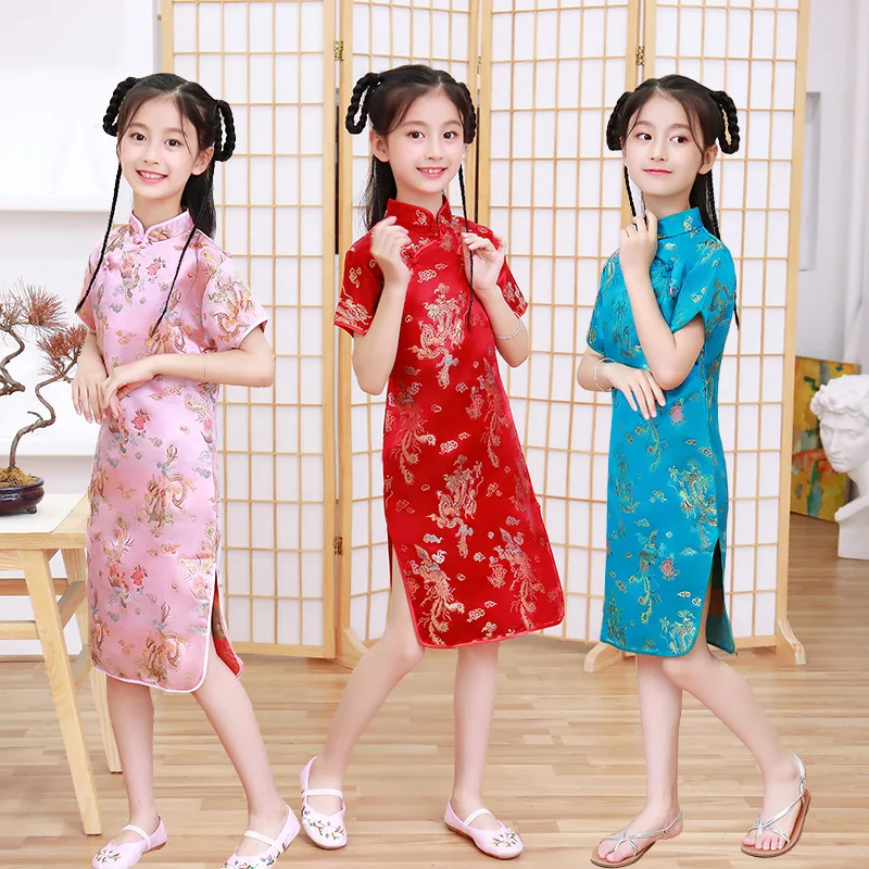 Fashion Children's Cheongsam Modern Girls Dresses Summer Baby Party Qipao Princess Clothing Chinese Style Girl Dress Vestidos