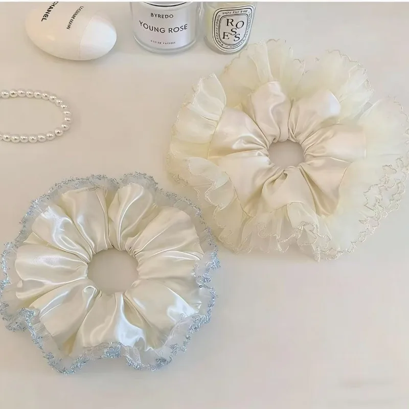 Korean mesh lace large intestine hair band women high-end hair rope lace square towel hair band ponytail rubber band