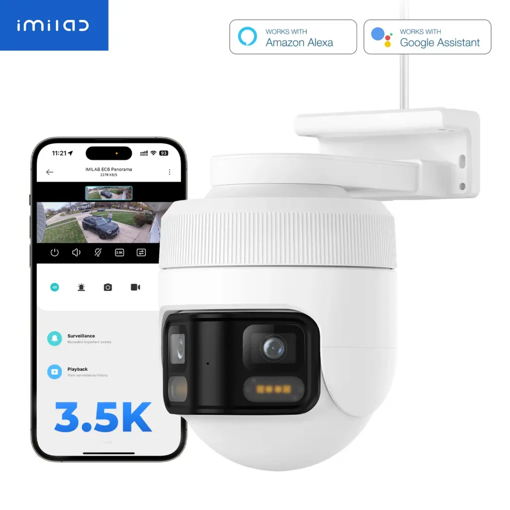 IMILAB EC6 Panorama WiFi Security Camera 6MP 180° Panorama AI Human Detection PTZ Color Night Vision Compatible with Xiaomi Home