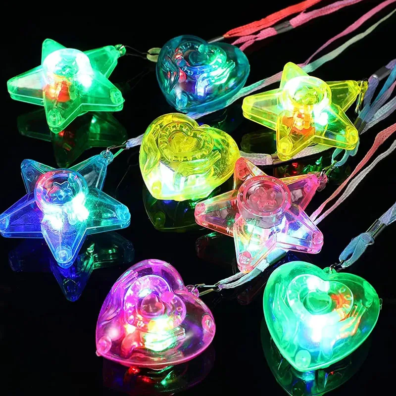 10/20/30/50 pcs Star Heart LED Light Up Necklace Pendants Flashing Glow Luminous Necklace Girls Led Flashing Necklace Party