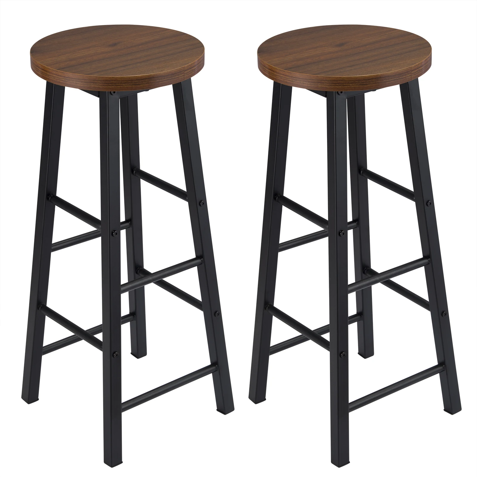 2PCS/SET Solid Wood High Bar Stools Bistro Counter Stool Stable Durable Steel Structure MDF Seat Coffee Dining Chair Decor Stool