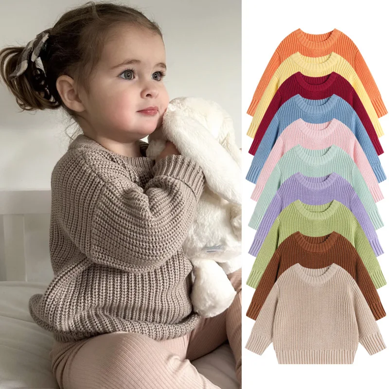 0-7T Winter Baby Sweater Toddler Kid Baby Boy Girl Clothes Long Sleeve Basic Top Knit Pullover Knitwear Plain Infant Sweater