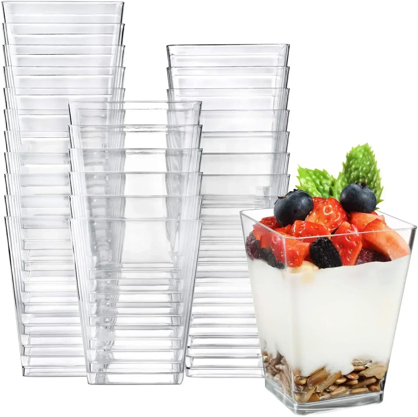 1-100Pcs Disposable Plastic Mousse Cup Ladder Shaped Cup Pudding Cup Dessert Cake Cup Appetizer Jelly Yogurt Mousse Baking Cup