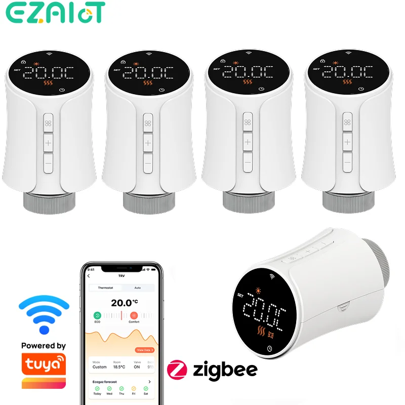 1-5PCS Tuya WiFi/Zigbee Thermostatic Radiator Valve Smart TRV Thermostat Temperature Controller Works With Alexa & Google Home