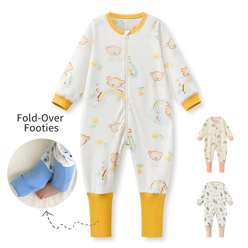 1-6T Children Footed Onesie Pajamas Toddler Baby Zipper Romper loungewear Boy Girl Spring Autumn Cotton Long Sleeves Sleepwear