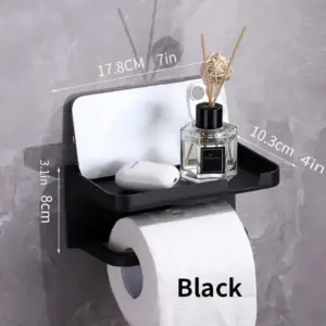 1 Pack Wall-Mounted No-Drill Toilet Paper Holder with Shelf and Phone Holder, Polypropylene Material, Bathroom Tissue Roll Dispe