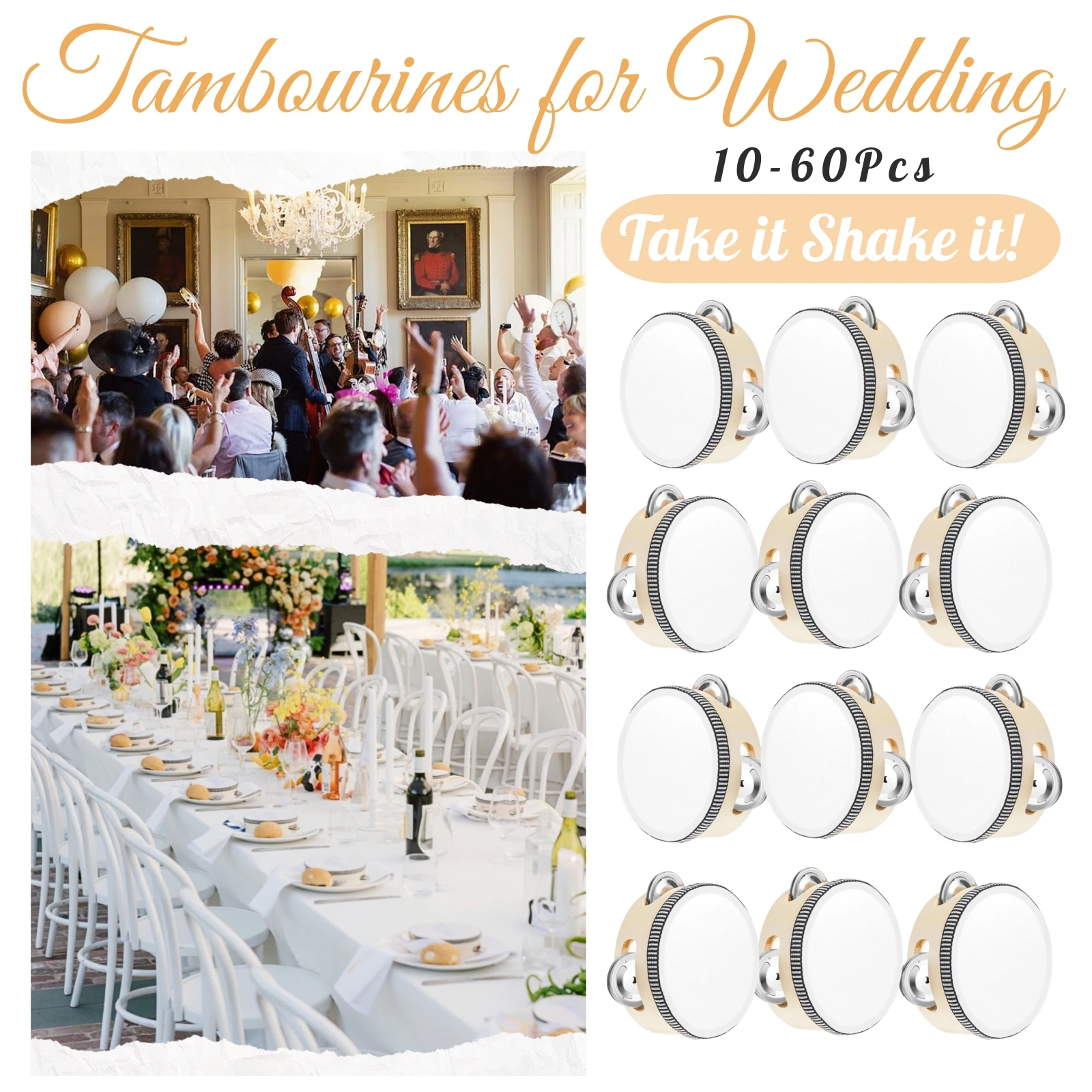 10-60Pcs Wedding Tambourines for Adults Hand Drums Noise Makers Musical Instruments Tambourine for Church Party Favor 4/6/8Inch