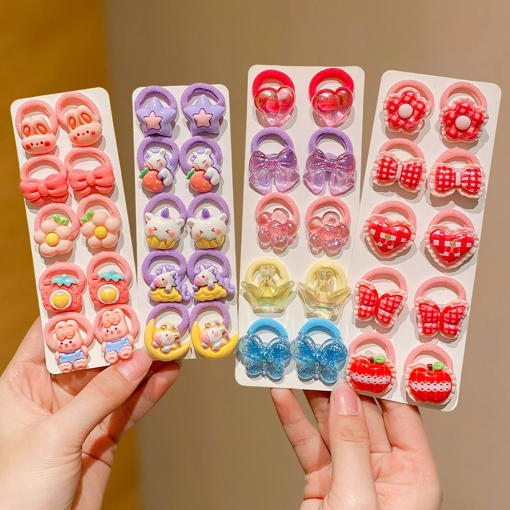 10-Piece Star/Heart/Flower Hair Ties: Elastic, Cute, All-Season, Perfect Gift