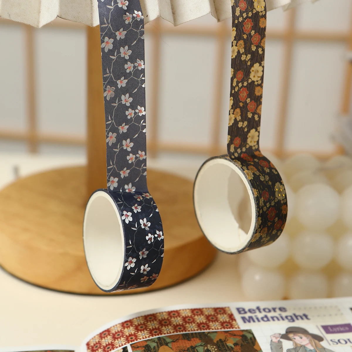 10 Rolls Floral Washi Tape Set with Gold Foil, Cherry Blossom Design for Scrapbooking, Journaling, DIY Gifts and Decoration