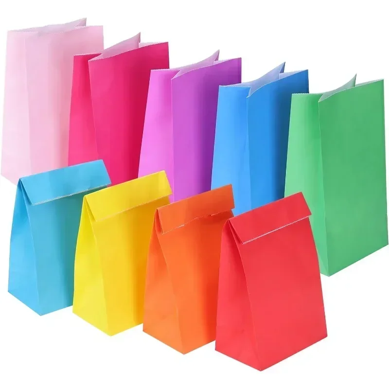 10 pcs Colorful Solid Stripe and Polka Dot Stand-Up Bags with Stickers - 18x9x6cm Favor Gift Packing Treat Bags for Wedding