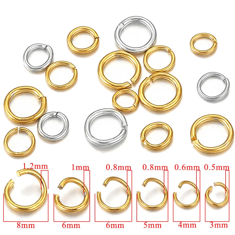 100-200pcs/lot 3/4/5/6/7/8/10mm Stainless Steel Gold Plated Jump Ring Connector for Diy Jewelry Making Accessories Wholesale
