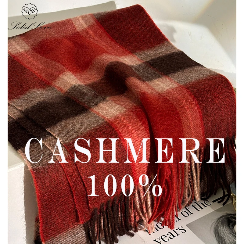 100% Cashmere Scarf Plaid With Tassel Women Men Winter Warm Soft Neck Scarf Shawl Unisex Cashmere Long Scarves 190*32 Cm