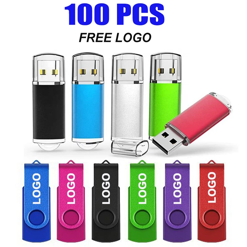 100Pcs/lot USB 2.0 Flash Drive 4GB 8GB Pen Drive 128MB Usb Sticks 1GB 2GB Pendrives 16GB Memory Flash 32GB 64GB U Disk Free Logo