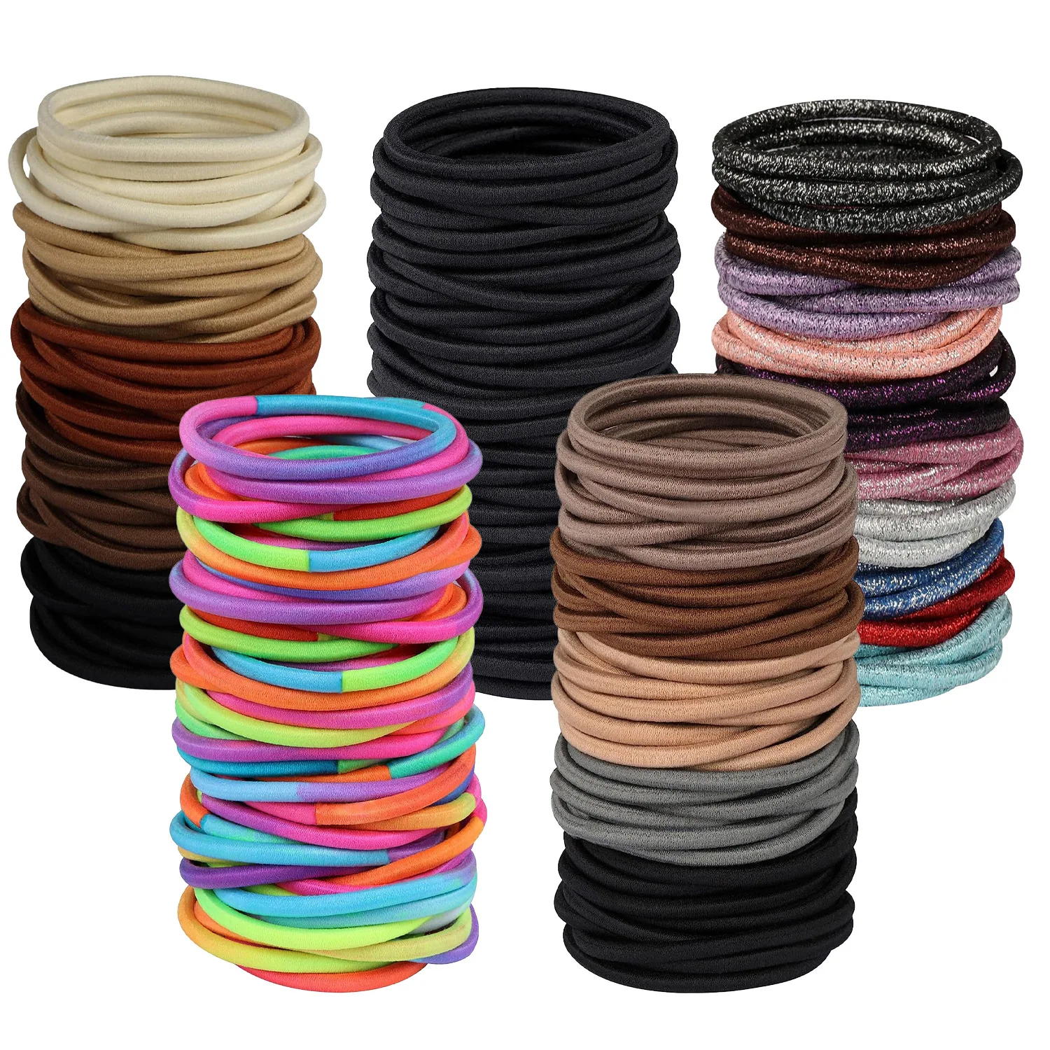 10/50pcs 4mm Mix Color Black No Damage Elastics Hair Ties Bands Leagues Pony Tails Holders for Men Women Girls and Boys Bulk