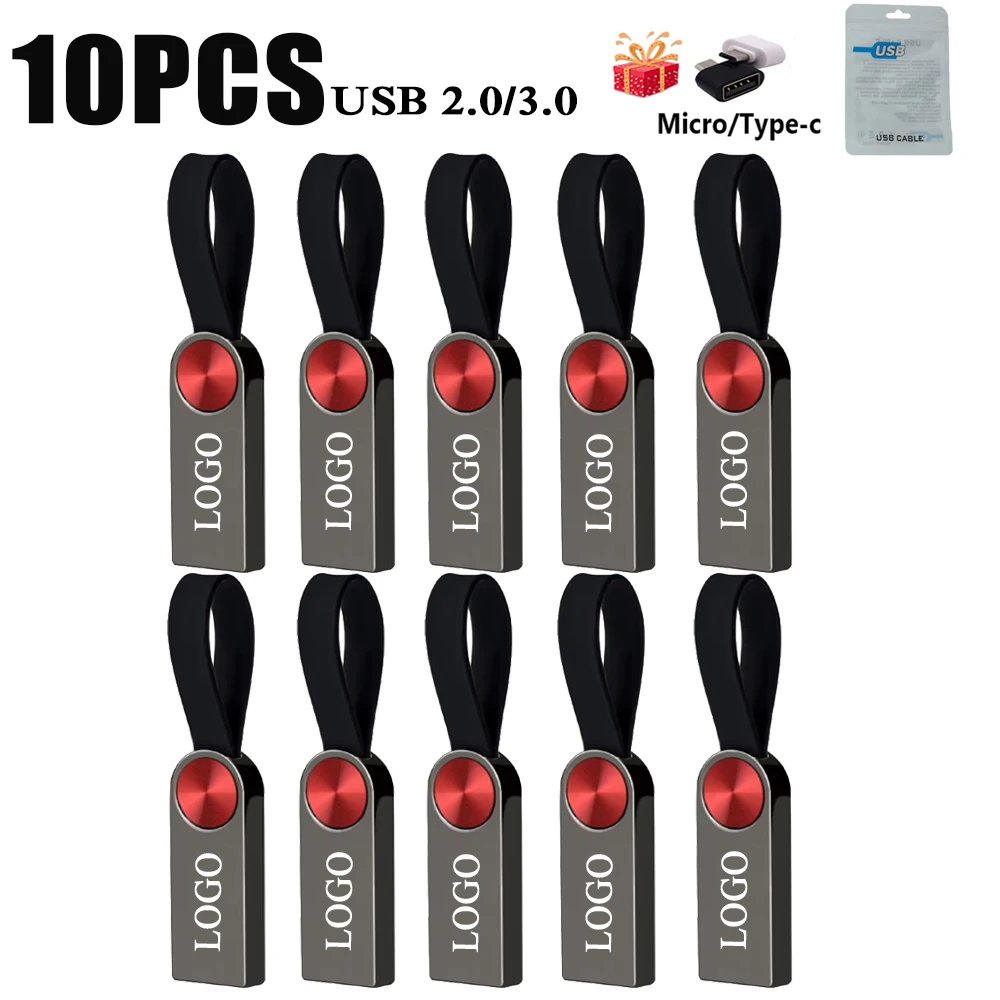 10PCS 2.0/3.0 High-speed Custom LOGO Flash drive 4GB 8GB pen drive 16GB 32GB 64GB 128GB Pendrive Metal USB with key gift