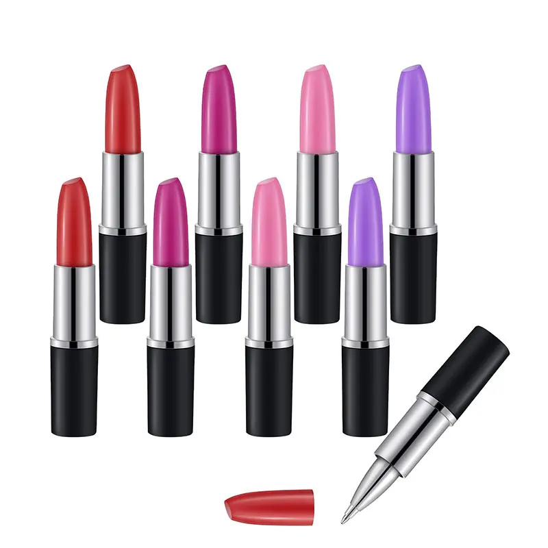 10Pcs Ballpoint Writing Pens Multi-Color Lipstick Cute Ball Pen Novelty Office Stationery Students Children Gift