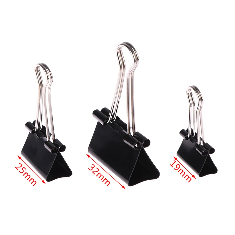 10Pcs Black Metal Binder Clips 19mm/ 25mm/ 32mm Notes Letter Paper Clip Office Stationery Supplies Binding Securing