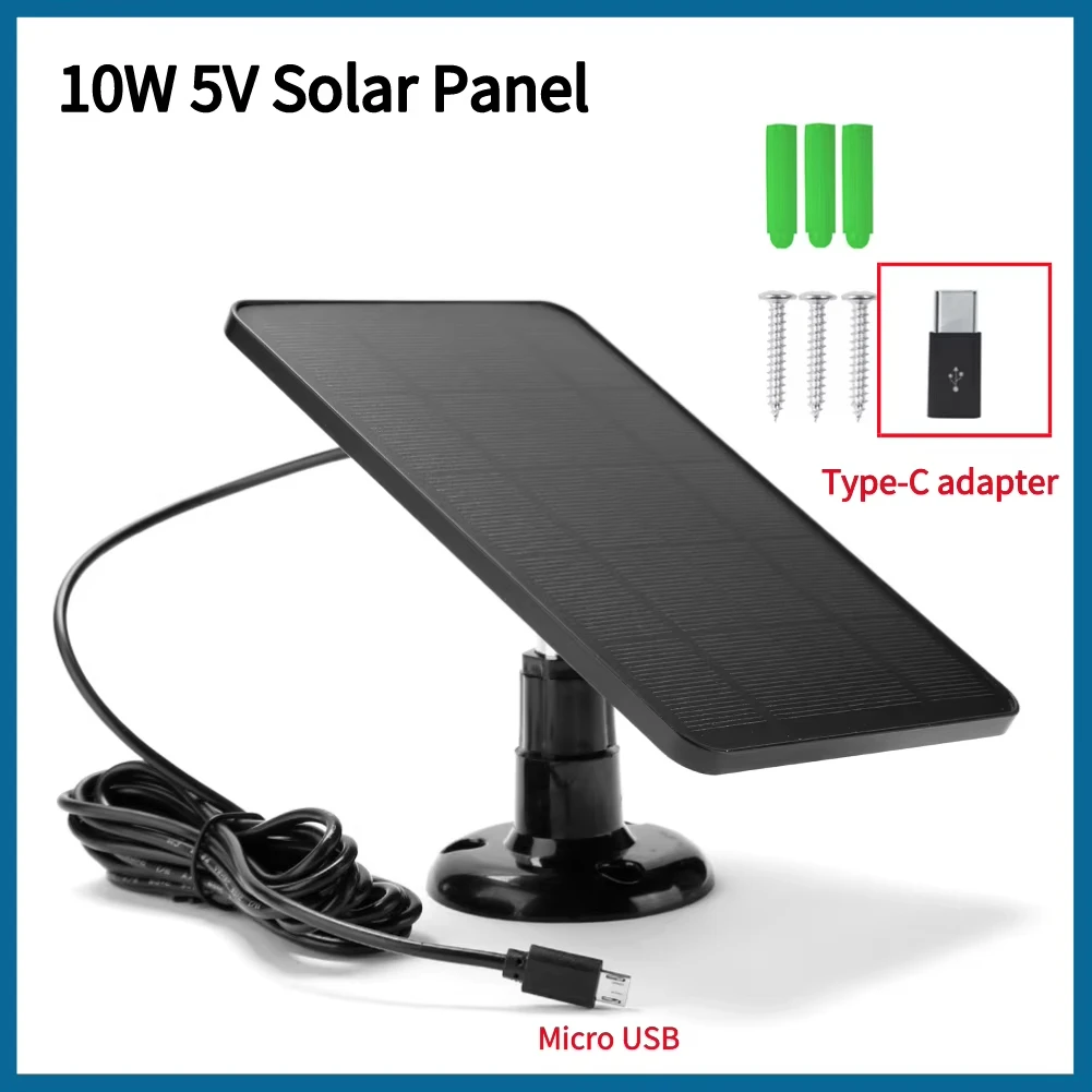 10W 5V Solar Panel 2in1 Micro USB+Type-C Solar Panels Outdoor Solar Cells Chargerfor Security Camera/Small Home Light System