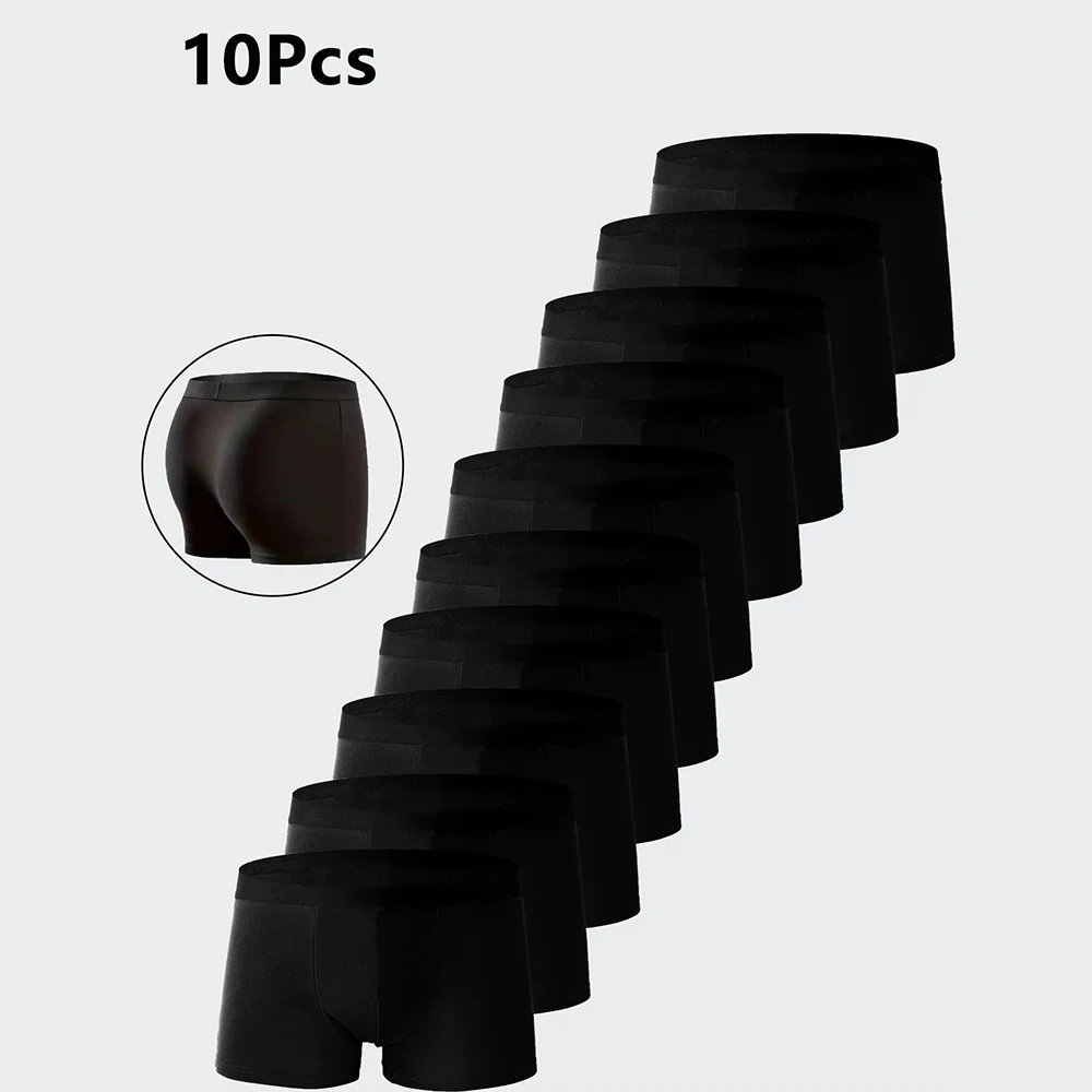 10pcs Men's Boxer Briefs - Solid Black Comfort Stretch Underwear Breathable Active Underwear Stretchy Fabric Underwear