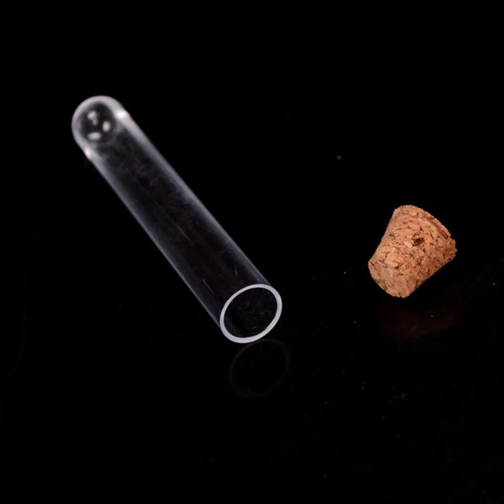 10pcs/lot 12x60mm Transparent Plastic Round Bottom Test Tube with Cork Stoppers Empty Scented Tea Tubes School Supplies