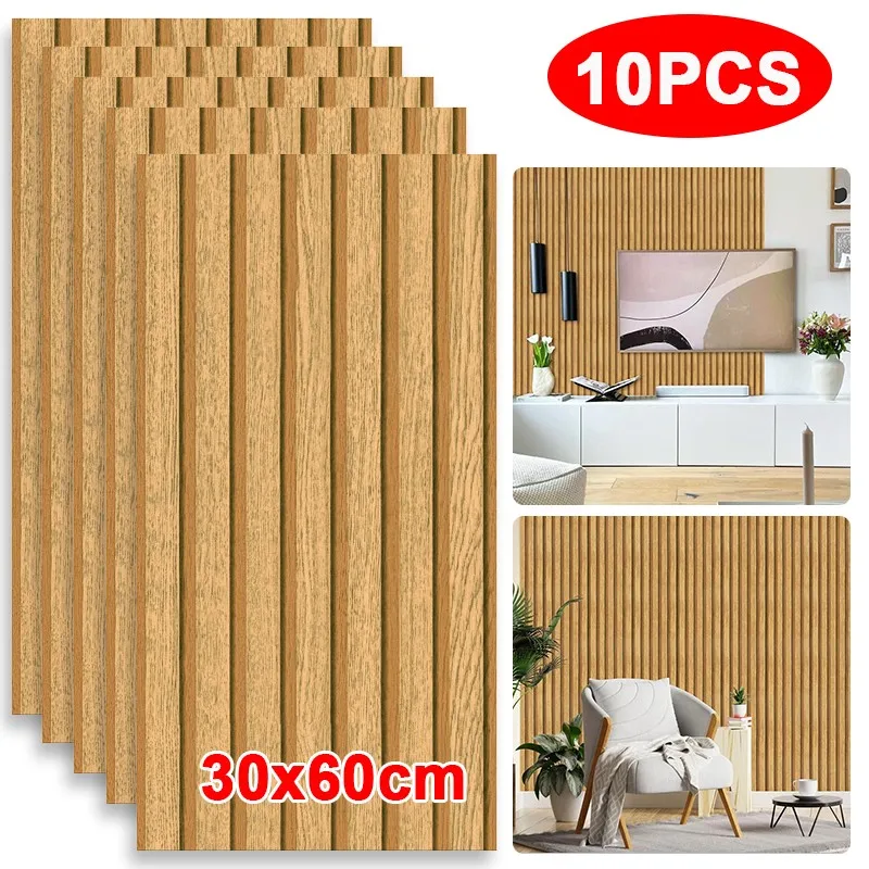 10x Wood Grain Panel 3D Effect Wallpaper Stick Self Adhesive Wood Slat Wallpaper