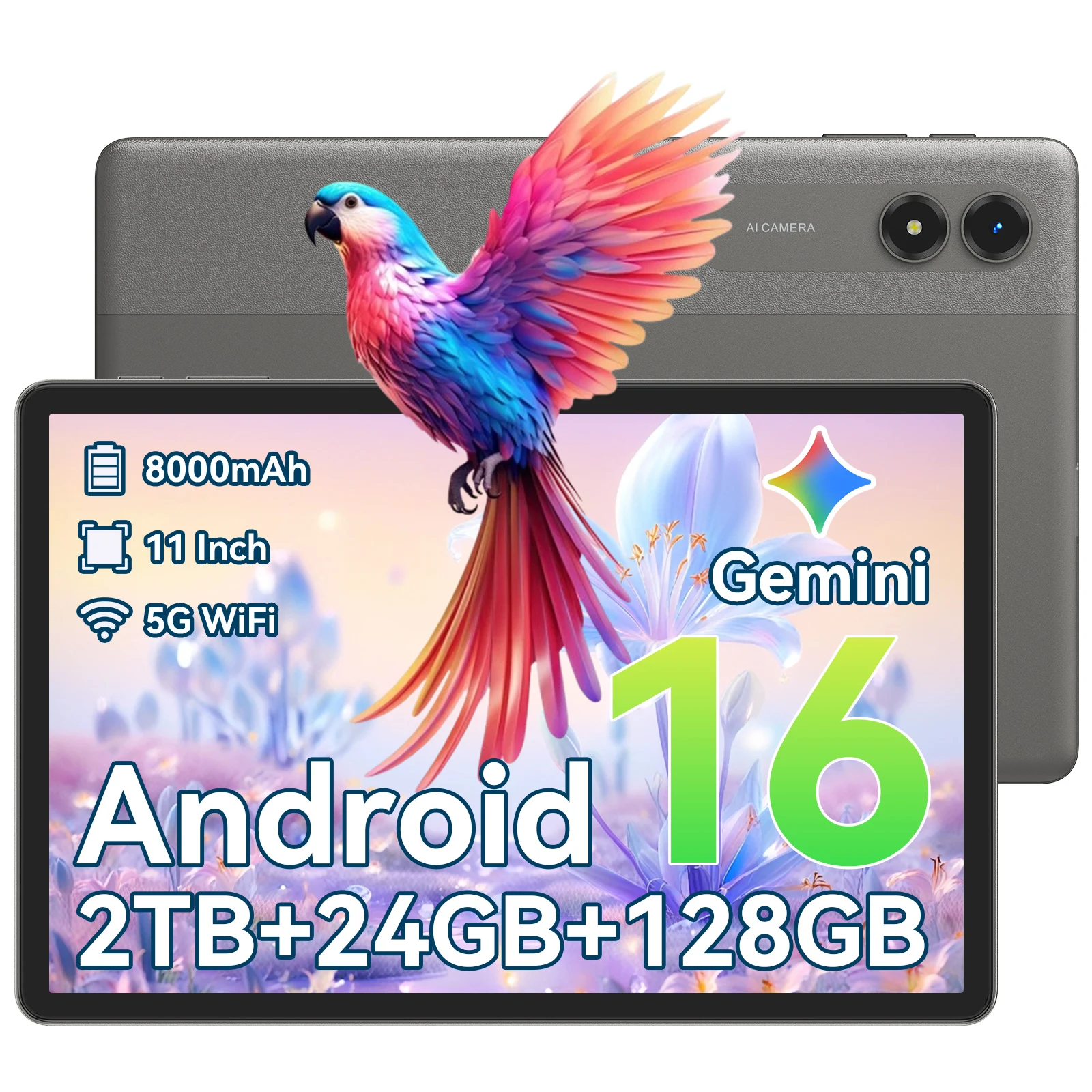 11-inch Tablet PC, T50 Tablet PC Android 15, Up to 24GB RAM + 128GB ROM, , 8000mAh Battery, Octa-Core, 5G WiFi