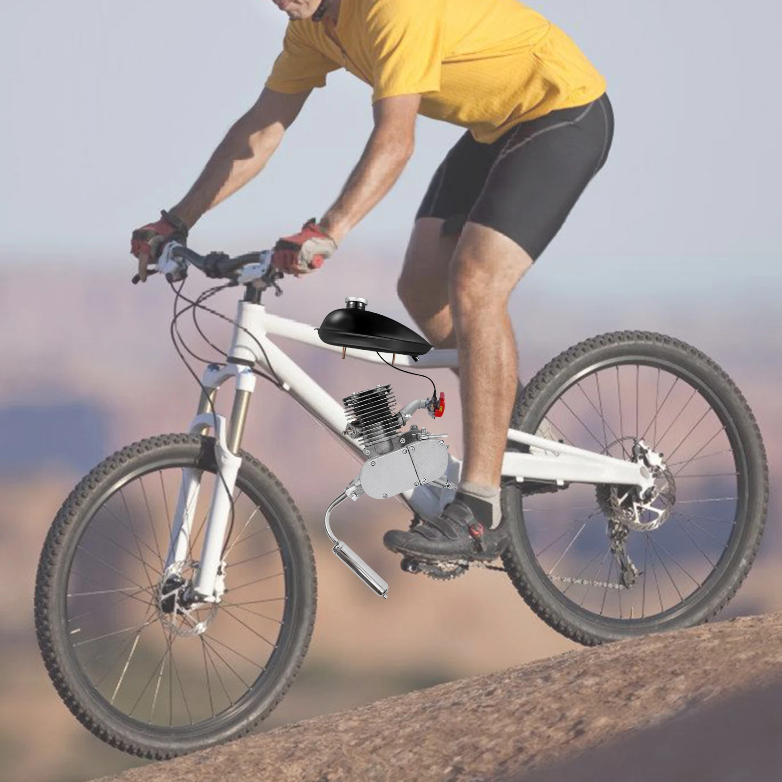 110cc Bicycle Gas Engine Motor Kit CDI Ignition 2-Stroke Single-cylinder Motorized Foot Pedal Start for Most 26/28in Bike