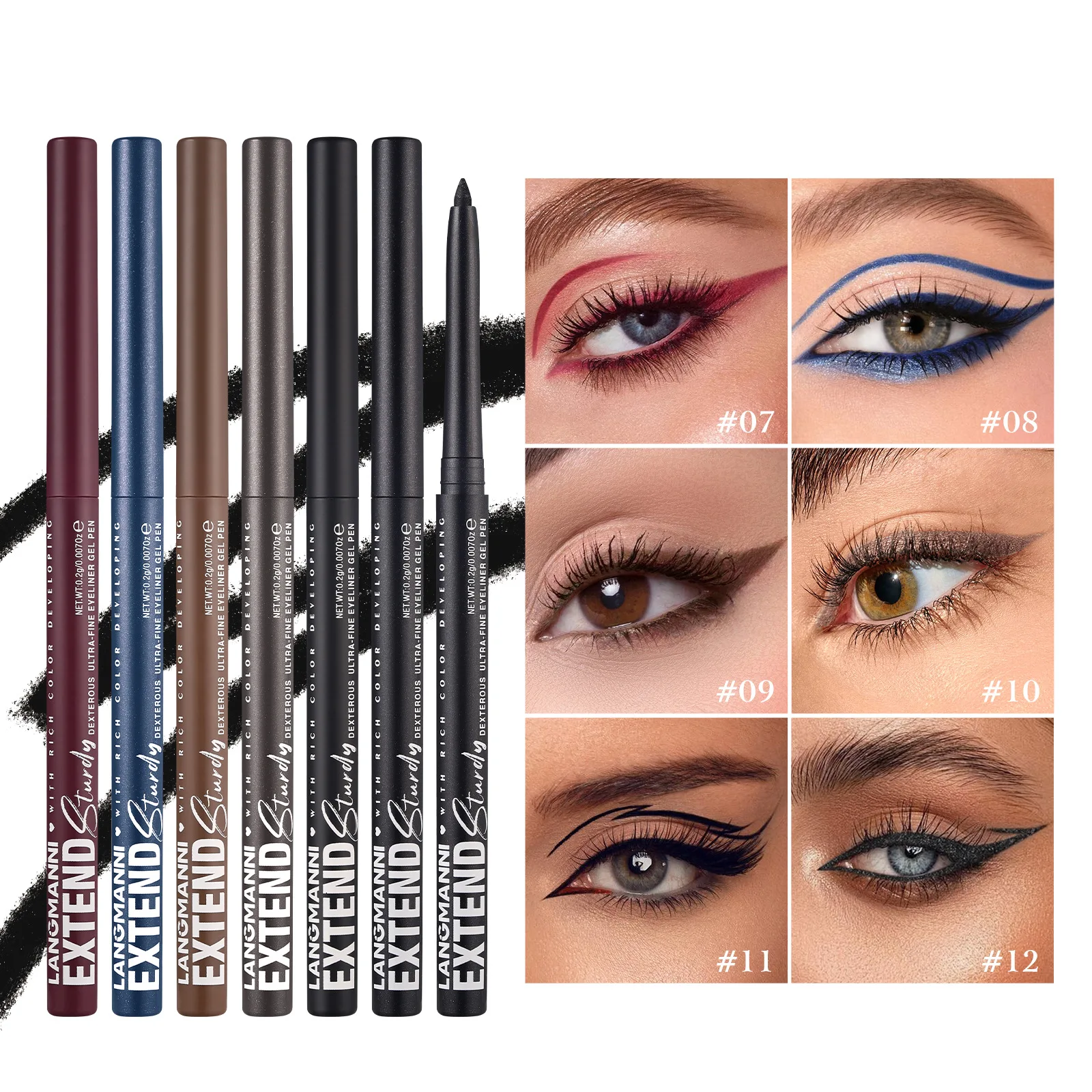 12 Colors Soft Crayon Ultra-fine Eyeliner Gel Pencil Shimmer Matte Black Red Brown Eyeliner Easy Wear High Pigment Eye Makeup