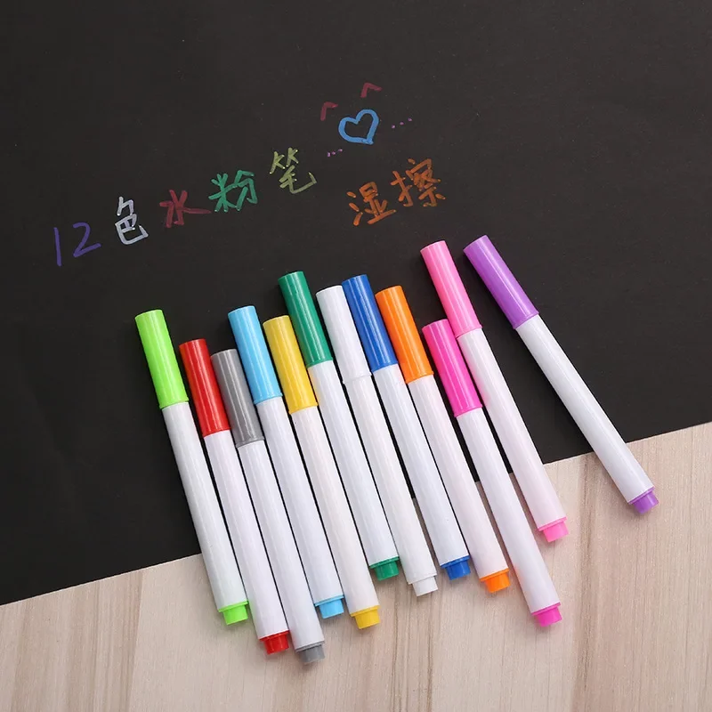 12 Pcs Water-soluble Liquid Chalk Non-dust Chalk Erasable Chalk Drawing Pen for Black Board Whiteboard Glass Tiles